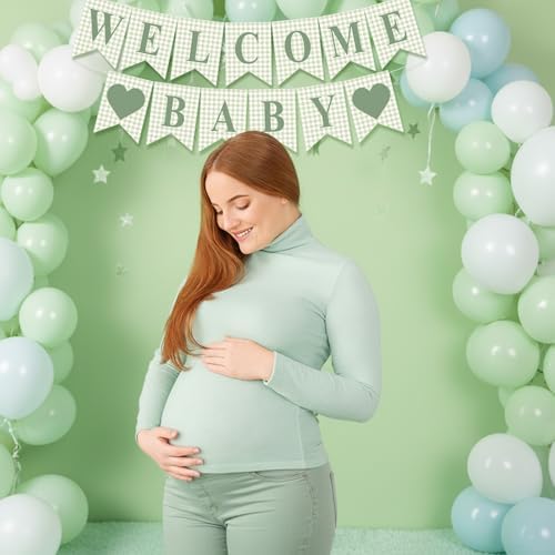 Hahafelt Welcome Baby Banner for Baby Shower Decorations, Green - Image 6