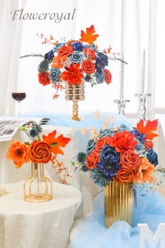 Floweroyal Artificial Flowers Combo Orange Flowers Mix Silk Flowers Dahlia Roses with Stems for DIY Wedding Bridal Bouquets, Baby Shower, Floral Arrangement, Table Centerpieces, Home Decorations. - Image 4