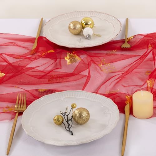 Christmas Tree Table Runner Gold Gauze Glitter Sheer Party Home Table Decor - Image 5