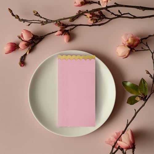 100 pack Pink Cocktail Napkins with Gold Foil Accents Scalloped Edges 4 x 8 inch Beverage Disposable Napkin Party Decoration Wedding Bridal and Baby Shower Dinner Lunch Supplies (Pink Mix) - Image 3