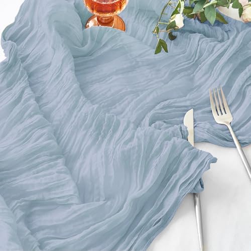2 Pack Dusty Blue Cheesecloth Table Runner for Birthday Party Home Decor - Image 2