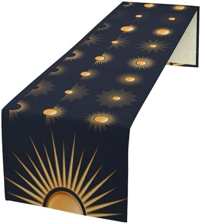 Golden Sun Table Runner Magical Boho Sunburst Light Rays Magic Antique Boho Style Dinner Runner for Farmhouse Party Holiday Home Kitchen Dining Table Decoration 13"x36" by SHElifestyle