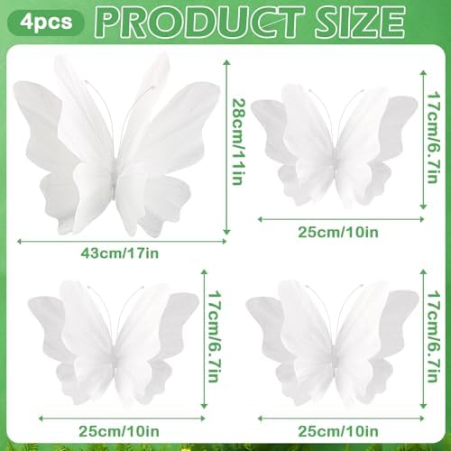 SUNBEAUTY 3D Hanging Butterfly Decorations, White Large Butterfly Birthday Party Decorations, Giant Paper Butterflies Hanging Decor for Girls Women Birthday Wedding Wall Decor Flower Garden Party - Image 3