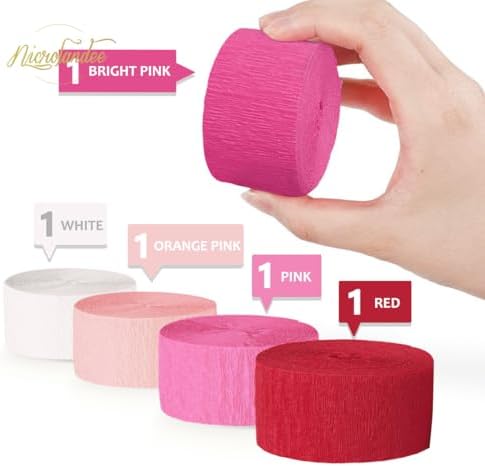 NICROLANDEE 5 Rolls Pink Red White Crepe Paper Streamers for Wedding, Birthday, Valentine's Day Decorations, Bachelorette, Bridal Baby Shower, Backdrop or Photo Booth - Image 6