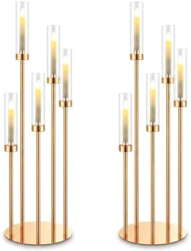 2pcs 42.5in Gold Floor Candelabra 5 Arm Gold Candelabra with Acrylic Shades Candle Holders,Elegant Metal Candlestick Stand for Perfect for Wedding Dining Room Living Room Event Decor by Unknown
