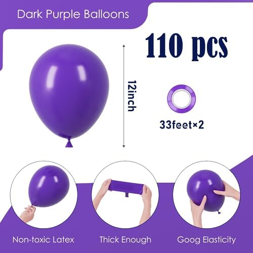 Voircoloria 110pcs Dark Purple Deep Purple Latex Party Balloons, 12inch - Image 2