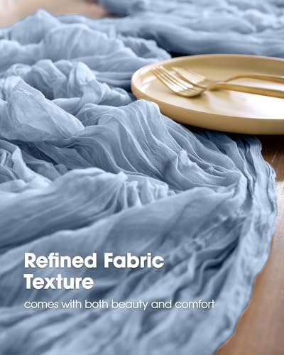 Pureegg 3 Pack Cheesecloth Table Runner 120 Inch Dusty Blue - Image 3