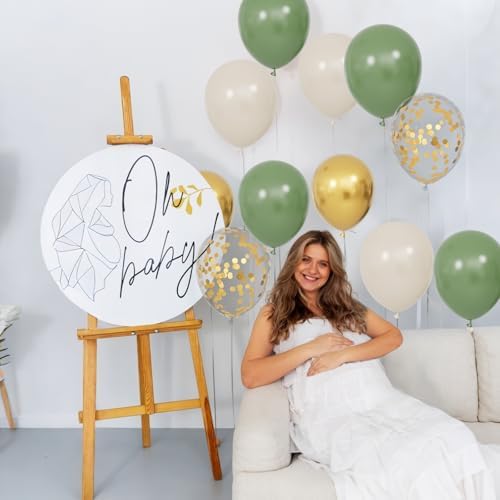68Pcs Balloons Kit 12 Inch, Sage Green Balloon Sand White Metallic Gold Balloon Confetti with Ribbons, Party Balloons for Baby Bridal Shower Wedding Birthday Decorations. - Image 5