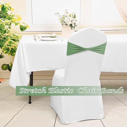 Spandex Sage Green Chair Sashes Bows 30 Pcs Sage Chair Sashes Elastic Chair Cover Bands Ties Without Buckle for Wedding Birthday Party Ceremoney Events Decoration - Image 6