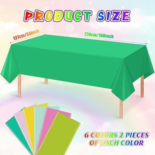 12 Pack Hawaiian Plastic Tablecloth for Rectangle Tables, Pink Green Yellow Tropical Disposable Table Cover, Luau Rectangle Table Cloth for Summer Flamingo Birthday Picnic Party Supplies Decorations - Image 2