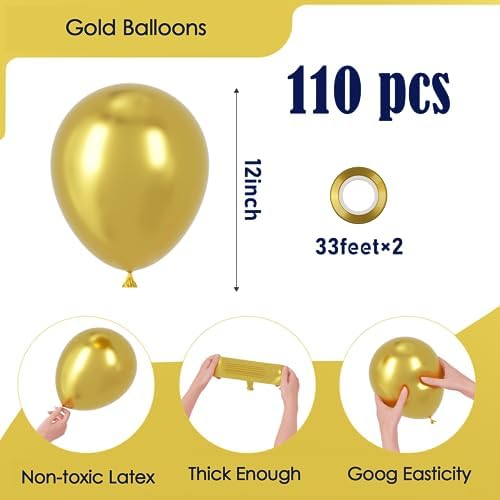 Voircoloria 110pcs Metallic Gold Chrome Latex Party Balloons, 12inch - Image 2