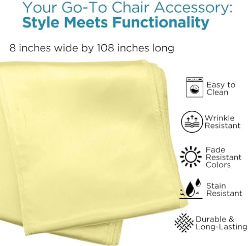 Leading Linens 10 pcs Yellow 108"x8" Satin Bow Sash Chair Cover Decoration - Image 2