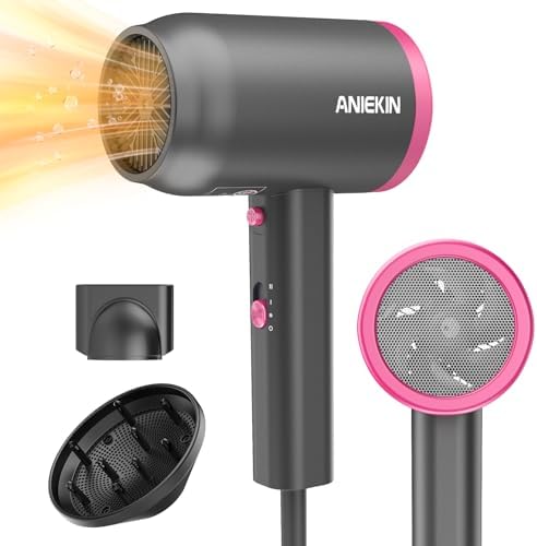 ANIEKIN Hair Dryer, 1875 Watts Fast Drying Blow Dryer with Diffuser and Concentrator, Compact Lightweight Hair Dryer for Women and Men by ANIEKIN-MasterYourBeauty