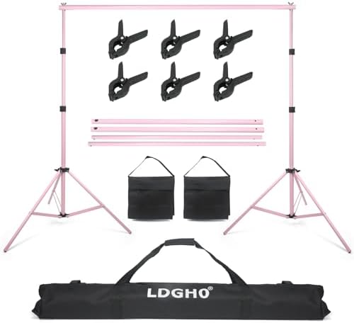 Backdrop Stand 10x7ft(WxH) Photo Studio Adjustable Background Stand Support kit with 2 Crossbars, 6 Clamps, 2 Sandbags and Carry Bag for Parties, Events Decoration, Wedding, Photography (Pink) by LDGHO