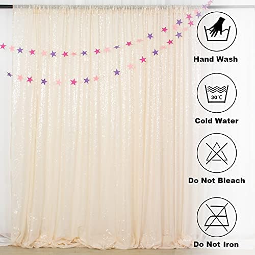 ShinyBeauty Ivory Sequin Backdrop 2 Pieces Photograph Backdrops 7FTx7FT Beige Backdrop Curtains Panels Sparkly Background Glitter Curtain for Wedding,Party,Baby Shower Backgrounds - Image 5