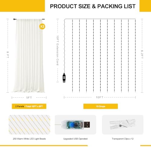 Ivory Tulle Backdrop with Fairy Lights for Parites Wrinkle-Free Sheer Curtain Drapes Photo Back Drop for Wedding Baby Shower Bridal Shower Birthday Dance Home Décor- 10ft×8ft, Ivory - Image 3