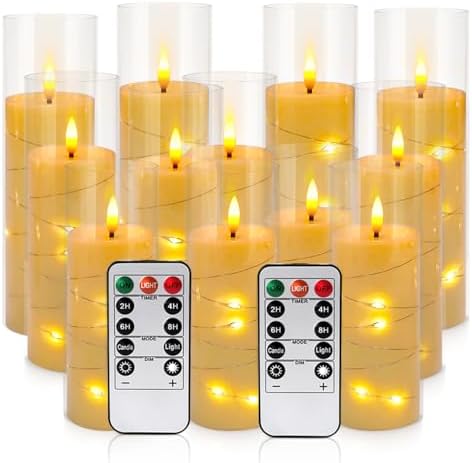 YOROXRG Flickering Flameless Candles Battery Operated with Remote, LED Pillar Candles with Realistic Moving Wick for Halloween, Christmas, Home Decor Pack of 12 (D2.2 x H 5" 6" 7") Ivory by YOROXRG