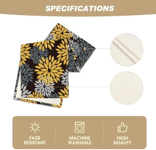 Artoid Mode Gold Black Silver Dahlia Floral Pinnata Fall Table Runner, Seasonal Kitchen Dining Table Decoration for Home Party Decor 13x72 Inch - Image 5