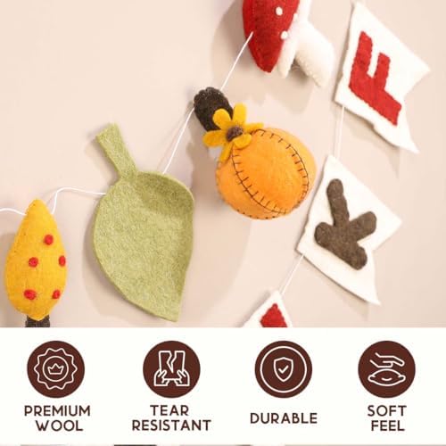 Folkulture Premium Fall Garland, Wool, Mushroom Decor, Thankful - 72 Inch - Image 3