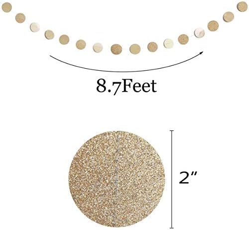 6 Pcs Glitter Champagne Gold Paper Circle Dots Garland (52 Feet) Party Hanging Bunting Birthday Party Decorations Engagement Party Bridal Shower Wedding Baby Shower Christmas Supplies Photo Backdrop - Image 6