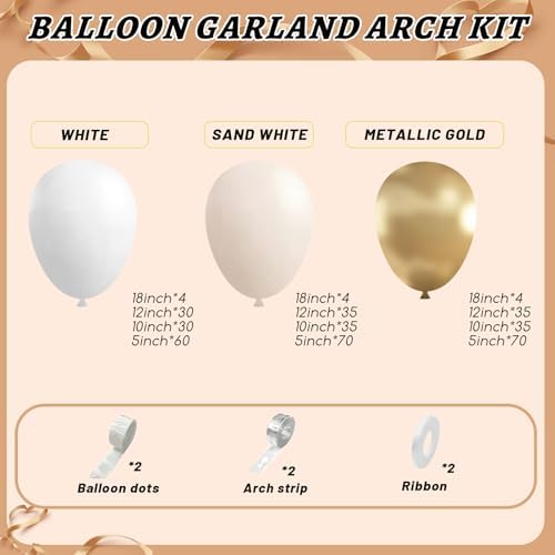 412pcs Sand White Gold Balloon Arch Kit, 18 12 10 5 Inch Different Size White Metallic Gold Latex Balloon for Boho Neutral Baby Shower Wedding Bridal Shower Birthday Decorations - Image 2