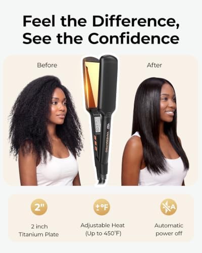 VANESSA PRO 2 Inch Titanium Flat Iron, Easy One Pass Styling for Thick Hair - Image 2