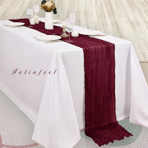 Burgundy 20 Pack Cheesecloth Table Runner 10FT Rustic Gauze Cheese Cloth Table Runner for Wedding Bridal Baby Shower Table Decor 20 x 120 Inch Long Boho Fabric Sheer Birthday Party Table Decorations - Image 4
