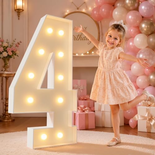 imprsv 4FT Marquee Numbers,DIY Light Up Numbers for 40th Birthday Decorations, Party Party Decorations,Anniversary Party Decor,Mosaic Number for Balloons Number 4,Pre-Cut Foam Board Kit by Letsmakeitimpressive