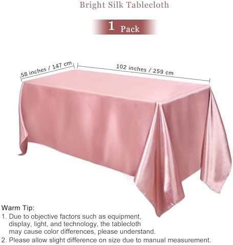 TURSTIN 1 Pack Rose Gold Satin Tablecloth 102 x 58 Inch Overlay Table Cover - Image 2