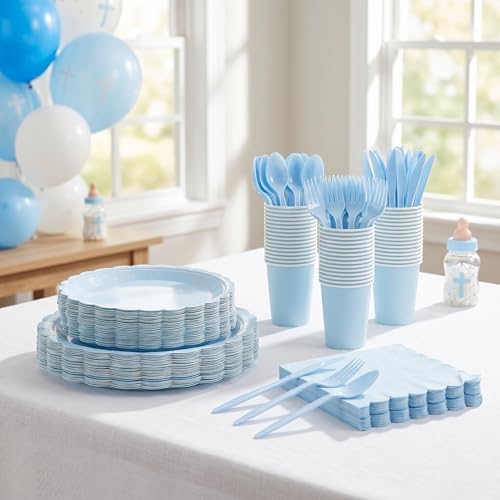 175 Pcs Light Blue Paper Plates and Napkins Disposable Tableware, Serve 25 - Image 5