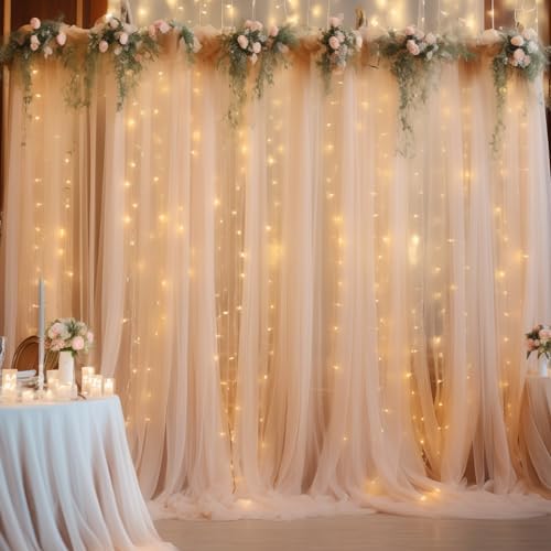 10ft x 10ft Champagne Backdrop Curtain with Lights String for Parties, Sheer Wedding Photo Backdrops Drapes for Baby Shower Birthday Party Decorations Background for Photography - Image 6