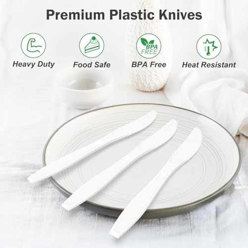Dealusy 360 Count Extra Heavy Duty White Plastic Knives Disposable - Image 4