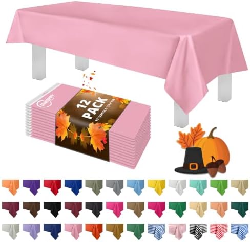 Grandipity Plastic Table Cloth Disposable 12 Pack 54” x 108” Rectangle by Grandipity