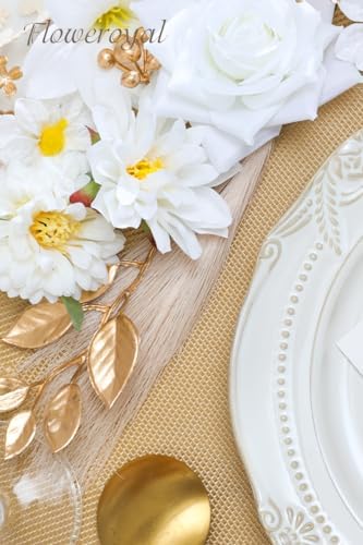 Floweroyal Artificial Flowers Combo Pure White Flowers Mix Silk Flowers Fake Roses with Stems for DIY Wedding Bridal Bouquets, Baby Shower, Floral Arrangement, Table Centerpieces, Home Decorations. - Image 5