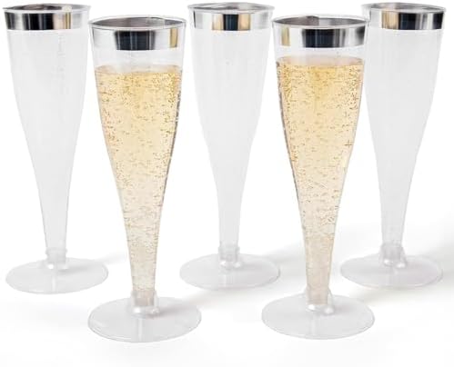 Prestee Disposable Champagne Flutes, 4.5 oz Plastic Champagne Glasses by Prestee