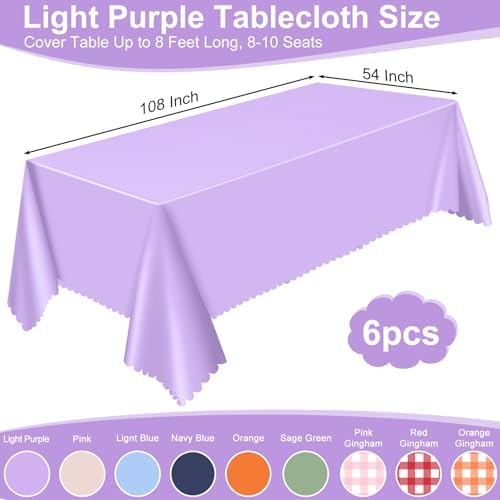 NatNarr 6 Pack Light Purple Tablecloths, Plastic Lavender Table Cloths - Image 2