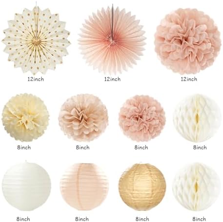 Champagne-Gold Beige Fall Boho Birthday Party-Decorations - 21pcs Autumn Neutral Retro Happy Banner,Girl One Sweet Peach Paper Streamers Lanterns,Tissue Pom Poms Fan,Rustic Backdrop Decor Huglony - Image 2