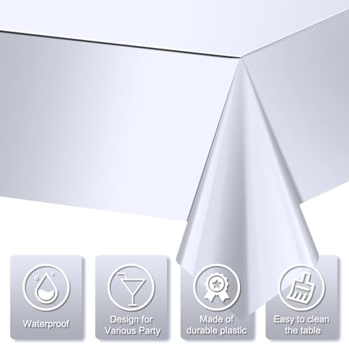 6 Pack Silver Plastic Tablecloth, Disposable Rectangle Table Covers, Holographic Metallic Foil Tablecloth Silver Party Supplies Decorations for Birthday Graduation Disco Bachelorette, 54x108Inch - Image 3