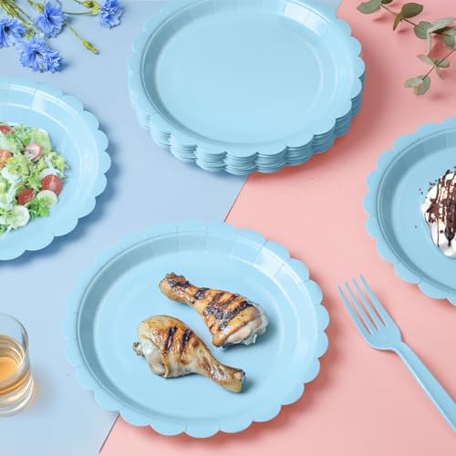 105PCS Light Blue Paper Plates & Napkins Set,7inch Scallope,with Forks - Image 7