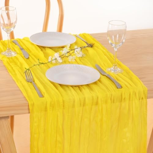 Yellow Cheesecloth Table Runner Fall Boho Wedding Picinc Table Decor 10ft - Image 2
