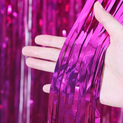 Voircoloria Pink Foil Fringe Backdrop Curtains, 3.3x8.2ft, 3 Pack - Image 2