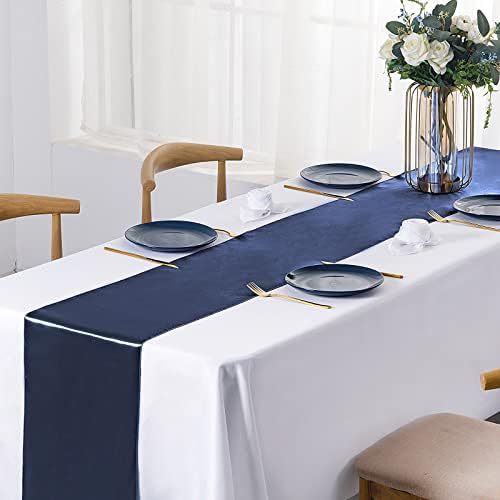SiinvdaBZX 12 Pcs Navy Blue Satin Table Runner 12 x 108 inches Long - Image 2