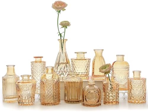 SUPMIND Glass Bud Vases Set of 12, Small Gold Amber Flower Vases in Bulk by SUPMIND