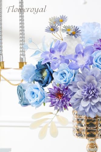 Floweroyal Artificial Flowers Combo Purple Flowers Mix Silk Flowers Dahlia Roses with Stems for DIY Wedding Bridal Bouquets, Baby Shower, Floral Arrangement, Table Centerpieces, Home Decorations. - Image 2