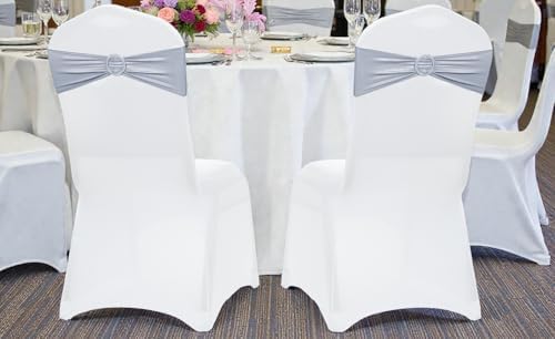 Pack of 25 Spandex Chair Sashes for Wedding Party & Event – Metallic Silver - Image 6