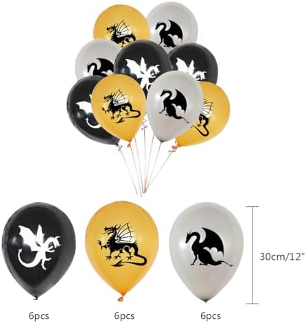 Dragon Birthday Party Decoration, Cool Banner Cupcake Toppers and Balloons for Dragon Themed Party, Black Gold Birthday Supplies for Boys - Image 4