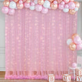10ft x 8ft Pink Backdrop Curtain with Lights String for Parties, Sheer Tulle Wedding Photo Backdrops Drapes for Baby Shower Birthday Party Decorations Background for Photography by Shillance