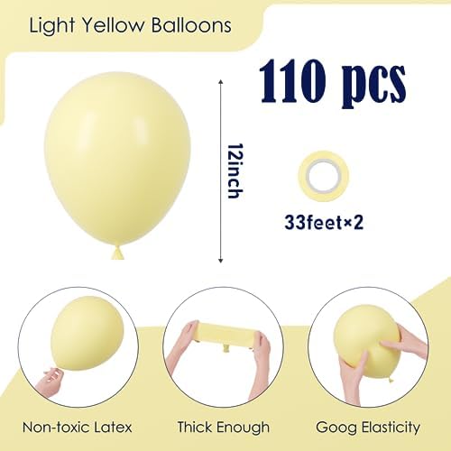 Voircoloria 110pcs Pastel Yellow Light Yellow Latex Party Balloons, 12inch - Image 2