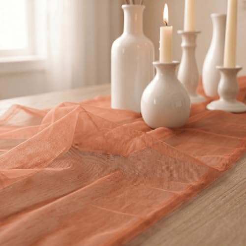 Artoid Mode 6Pcs Terracotta Gauze Table Runner 28x120Inch, Seasonal Sheer Kitchen Dining Holiday Wedding Birthday Baby Shower Table Decor for Home Party - Image 7