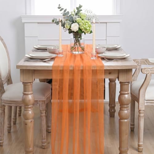 Artoid Mode Orange Gauze Table Runner 28x120Inch, Seasonal Sheer Kitchen Dining Holiday Wedding Birthday Baby Shower Table Decor for Home Party - Image 2